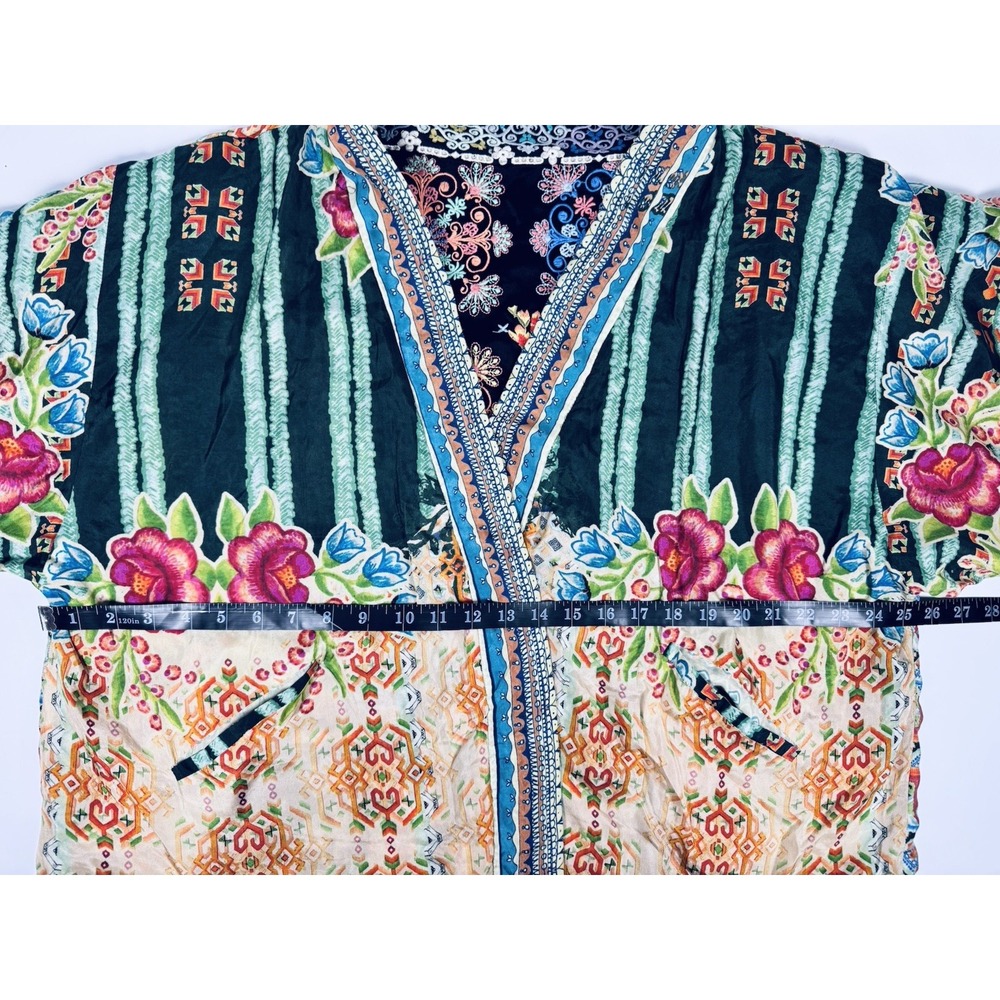 Johnny Was Reversible Silk Kimono Jacket XL Black Colorful Embroidered Floral - Picture 12 of 16